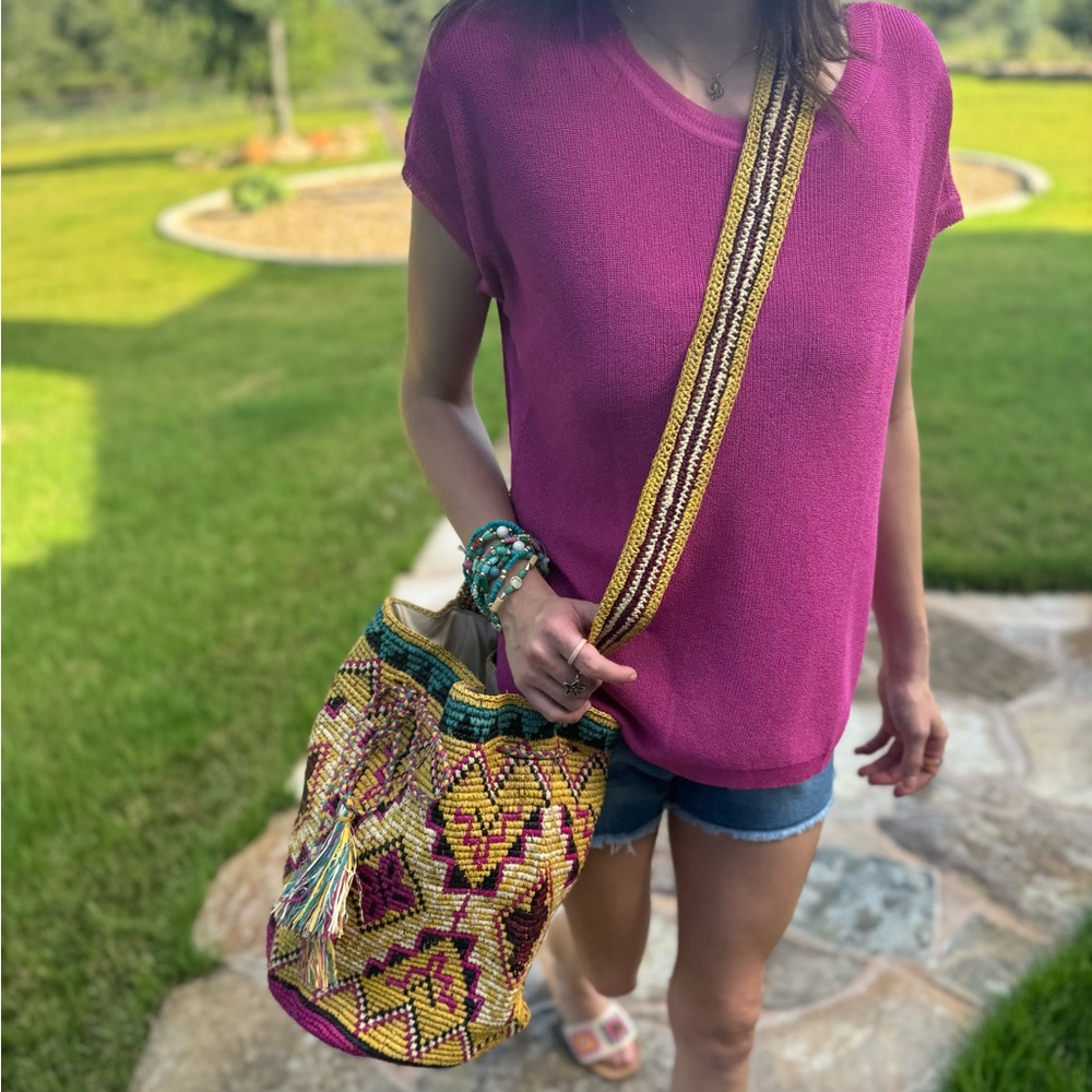 NWT Santa Fe Raffia Drawstring Bag - Picture 6 of 7